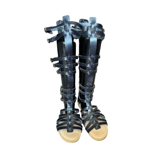 15.5" Tall Gladiator Black Sandals buckle & zipper closing by Just Fab size 7.5 - Picture 15 of 16